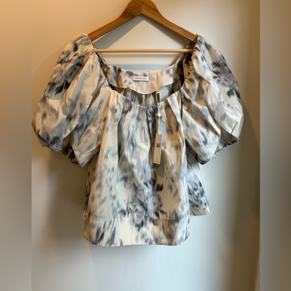 REBECCA TAYLOR Whisper Rose Tulip Puff Sleeve Top Size 10 - Picture 3 of 16
